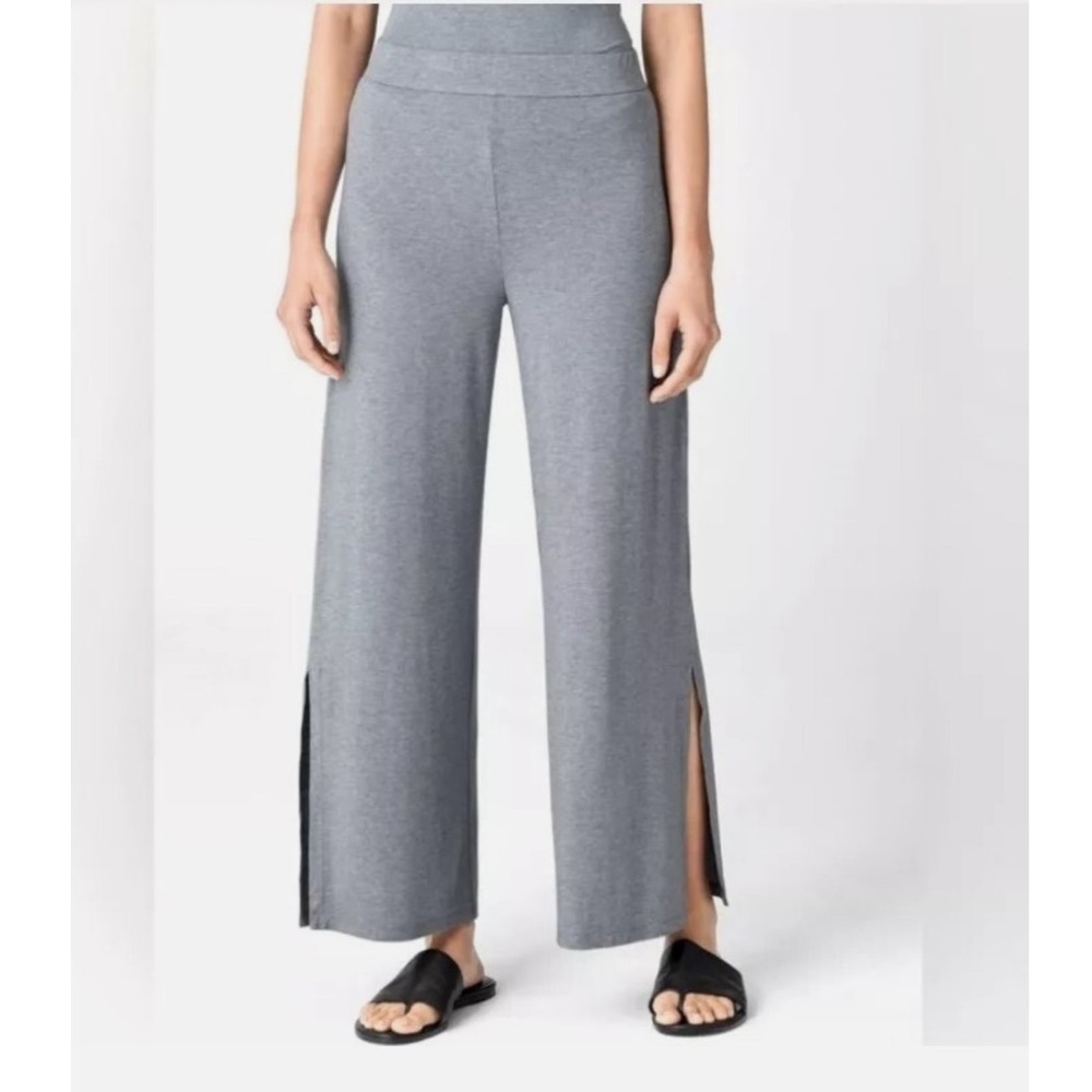 Eileen Fisher Ash Grey Straight Leg Side Slit Jersey Pants Size XL NWT NEW